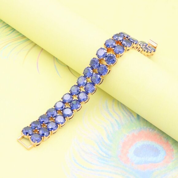 "Double Row Blue Stone Rose Gold Bracelet with Bold Glam Look, XPBL0823 - Picture 2 of 12